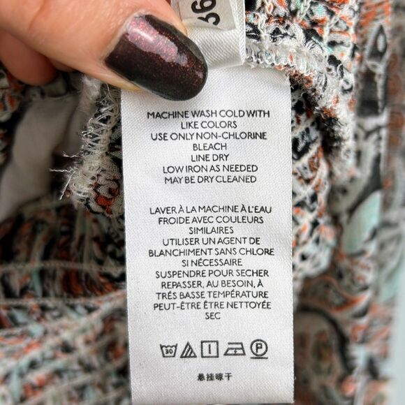 Anthropologie Ruffle Surplice Blouse Open Top Smocked Waist Floral Paisley Pt M - Picture 13 of 16